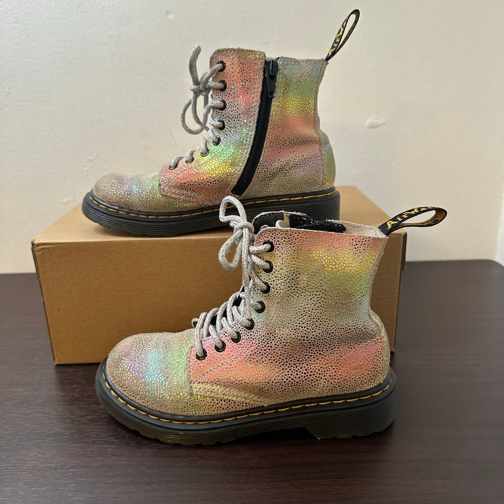 Dr. Martens Rainbow Holographic Glitter Lace-Up Ankle Boots 1460 Pascal Size 13